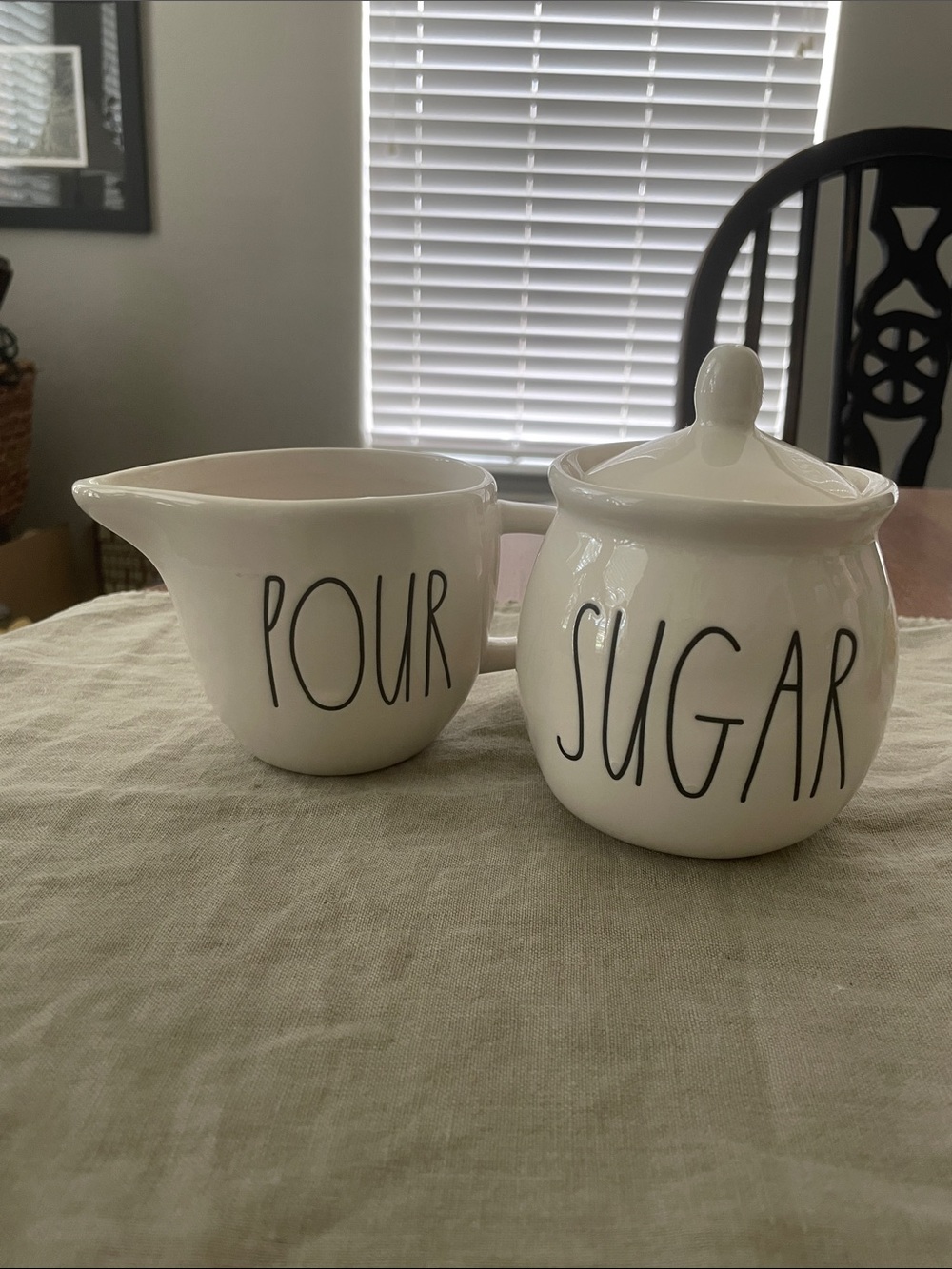 Rae Dunn White 'POUR' Creamer and 'SUGAR' Jar Set